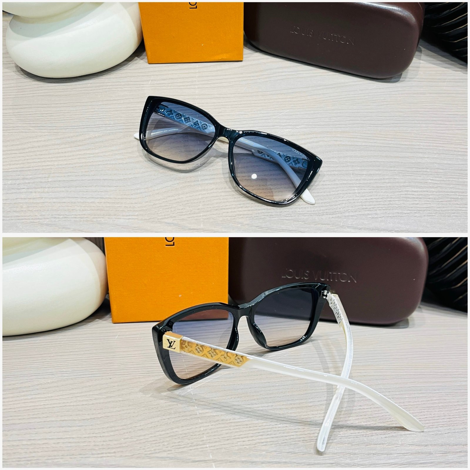 Louis Vuitton Premium Sunglasses with a White Black Gold Frame - Image 2