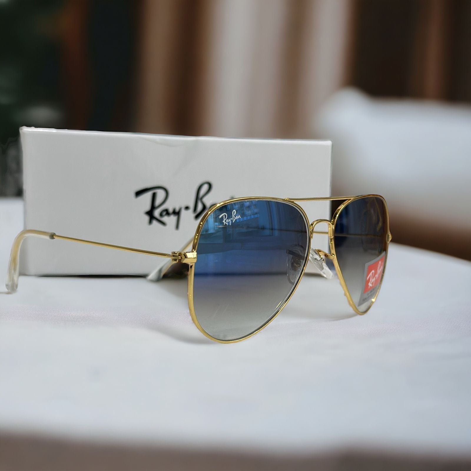 Branded Rb Gold Blue Aviator Sunglasses - Image 3