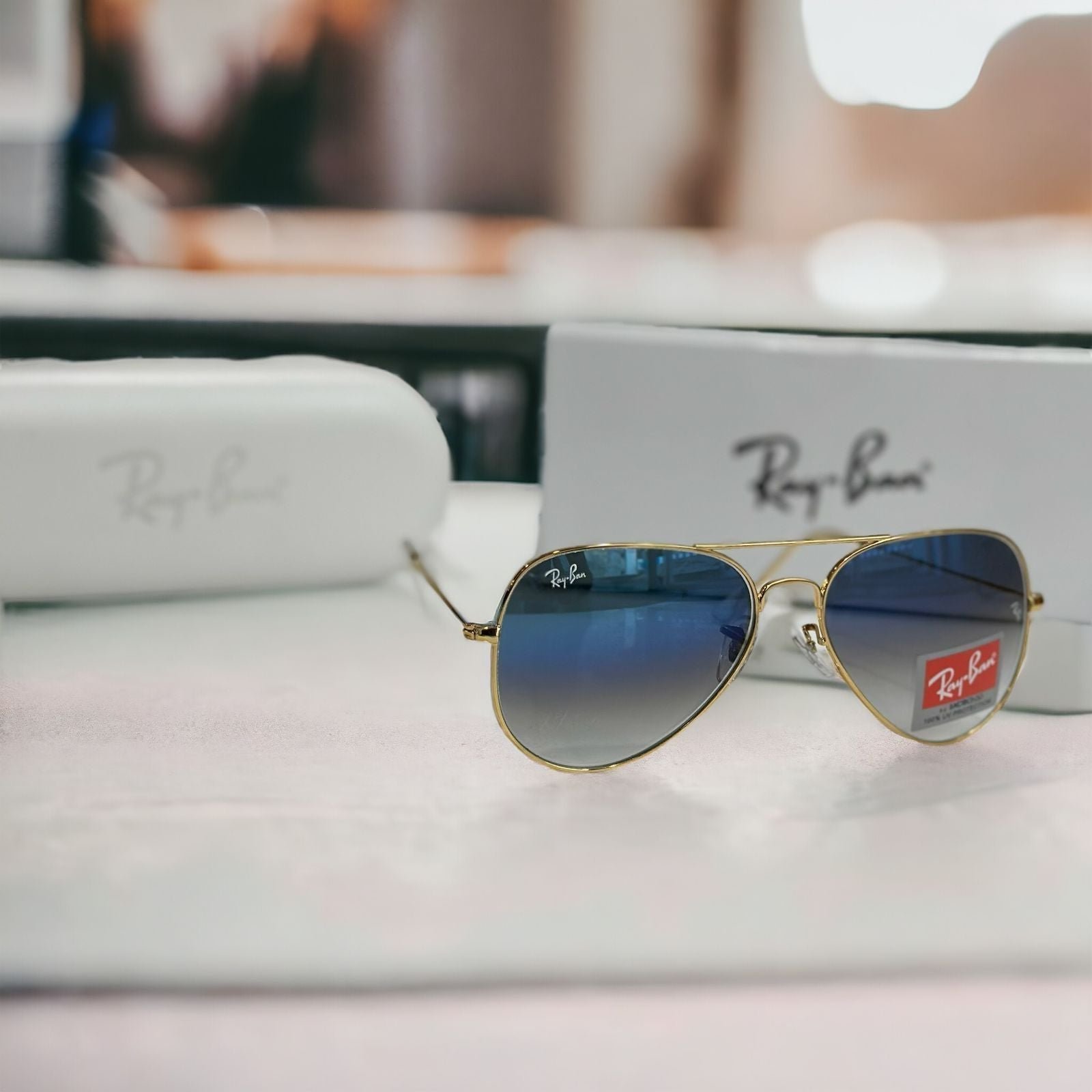 Branded Rb Gold Blue Aviator Sunglasses - Image 4