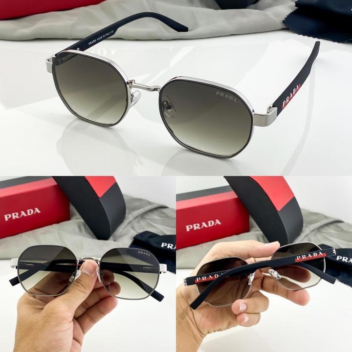 Prada Silver Green Shaded 972 Sunglasses - Image 3